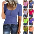 thumbnail image 5 of Lovskoo Ribbed Summer Tops for Women 2024 Casual Solid Knit Basic Tops Slim Short Sleeve Crewneck Tight Shirts Button Up Tee Blouse Orange XL, 5 of 5