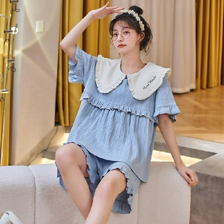 

DanceeMangoo Short Sleeve Cotton Pajamas Set Princess Style Sleepwear Summer Women Nightwear Casual Home Cloth Soft Comfortable Pijamast