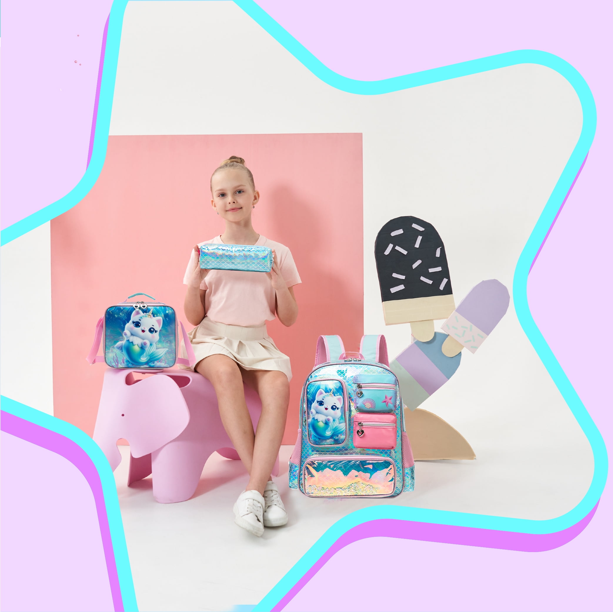 Kids Carry on Luggage Sets for Girls with Travel Pillow Rolling Suitcases with Wheels for Toddlers Travel School Backpack Pencil Bag