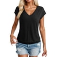 thumbnail image 3 of Kcolen Women Blouses for Work Summer Solid Color Short Sleeve T-Shirts V Neck Comfortable Pullovers Loose Fit Summer Outfits Clothes for Women, 3 of 6