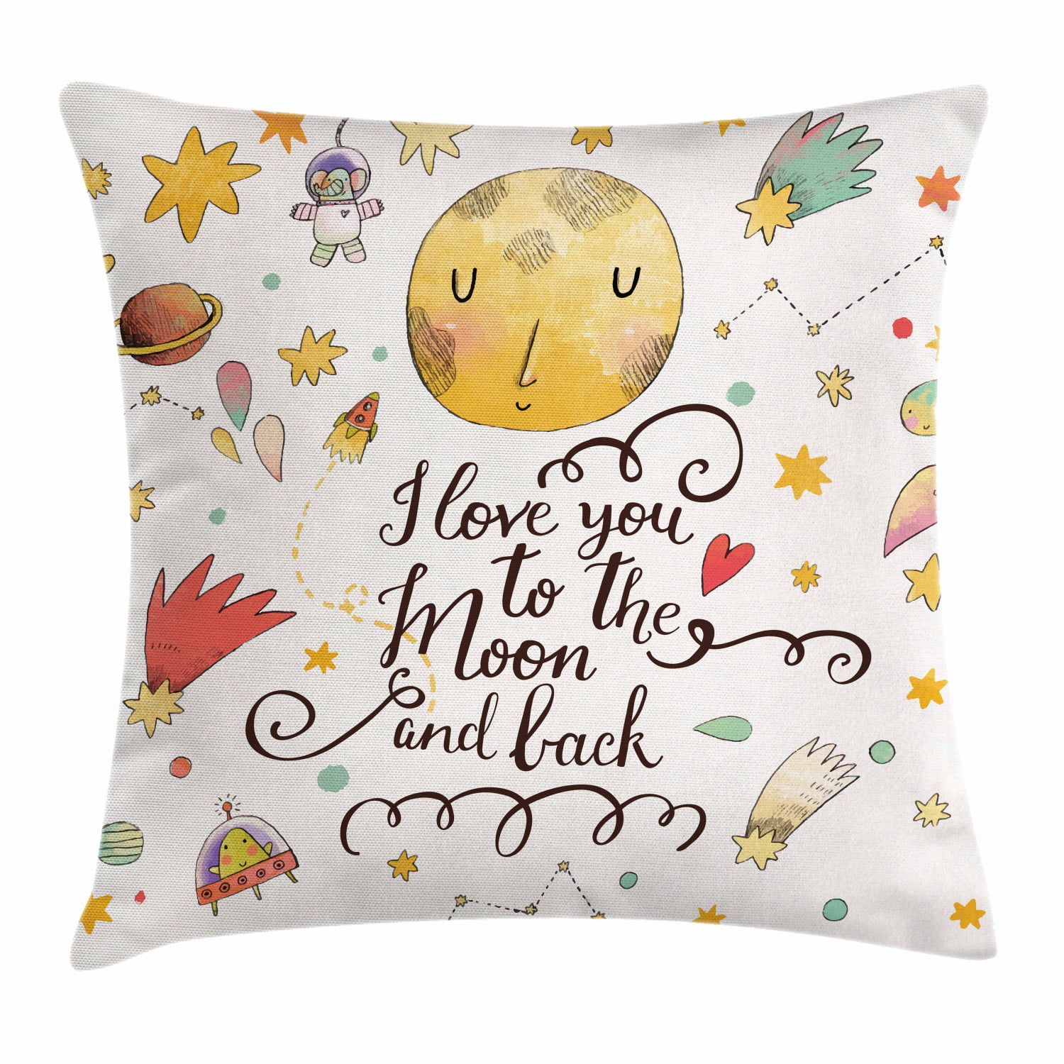 Quote Throw Pillow Cushion Cover Romantic Cartoon Style Celestial Elements With I Love You To The Moon And Back Slogan Decorative Square Accent Pillow Case 16 X 16 Inches Multicolor By Ambesonne