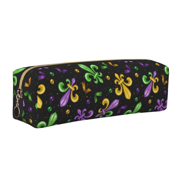 Easygdp Mardi Gras Carnival4 para Estuche de Lápices de Cuero, Estuche de Papelería de Cuero, Estuche de Gran Capacidad con Cremallera