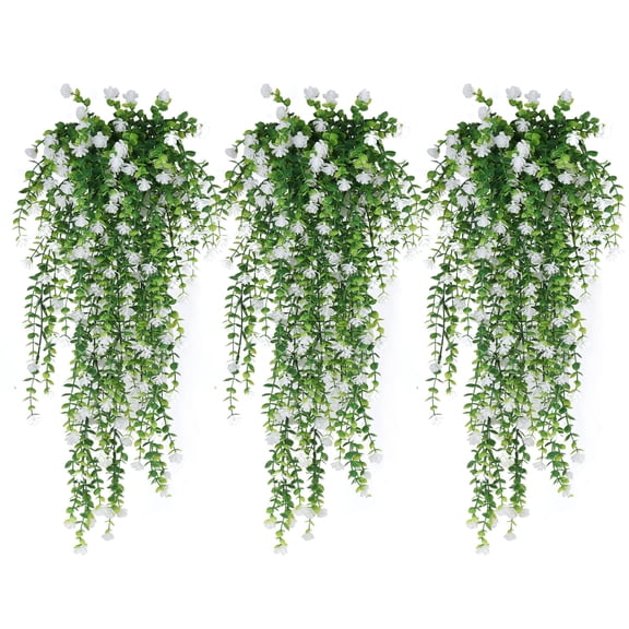 RECUTMS Artificial Hanging Plants Fake Hanging Plant Faux Eucalyptus Leaf Greenery Vine Outdoor Home Garden Decor(White)