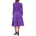 thumbnail image 3 of Vestido V de Cuello Inspire Chic para Mujer con Mangas de Linterna, Volantes, Corte A, Elegante, Casual, Midi, Color Púrpura, 3 of 6