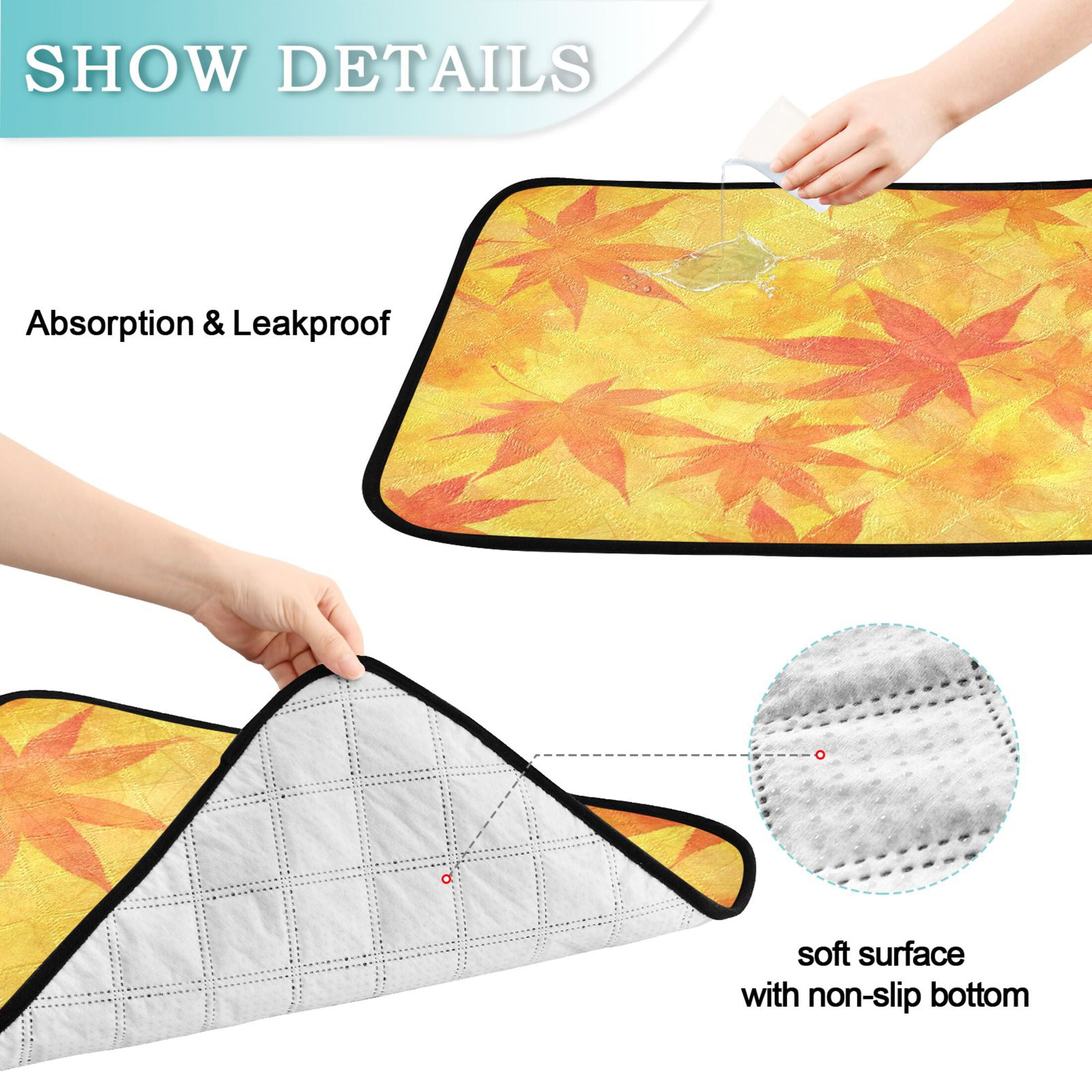 Qxltty Autumn Leaves Cat litter Pads Pet Set of 3 Diaper Mats Center Anti-leakage Layer Absorbent Soft and Comfortable