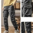 thumbnail image 5 of JUUYY Men's Cargo Pants Slim Fit Elastic Waist Drawstring Cotton Ankle Joggers Work Pants with Multi-Pockets Outdoor Casual Hiking Pants Gray XL, 5 of 5