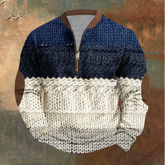 Aimik Hanes Mens Quarter Zip Sweater Fleece Button Down Long Sleeve Henley Shirt Western Aztec Ethnic Cowboy Print Vintage Top-Multicolor XL
