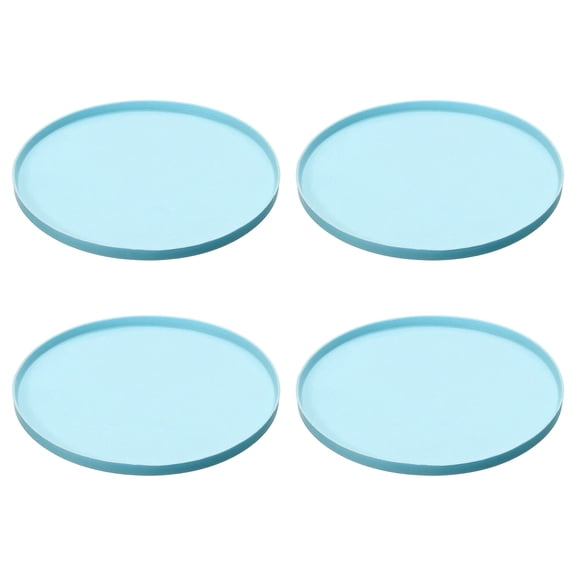 Uxcell Cat Food Mat, 7x7 Inch Silicone Pet Feeding Mat Non-Slip Round Waterproof Dog Water Bowl Tray Raised Edge Protects Floors (4Pcs, Blue), Intended for Pets Bowl/Fountain