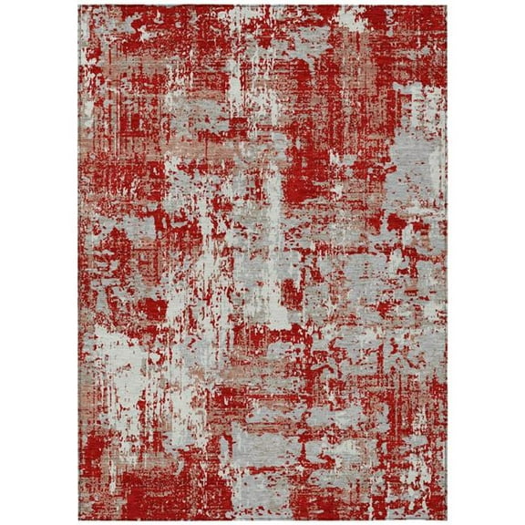 HomeRoots 597992 3 x 5 ft. Red, Gray & Ivory Abstract Washable Indoor & Outdoor Rectangle Area Rug