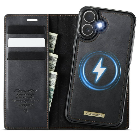 Magnetic 2 in 1 Magsafe Detachable Wallet Case for iPhone 16 Plus with Card Holder Women Men, Retro PU Leather【RFID Blocking】Kickstand Shockproof Cover