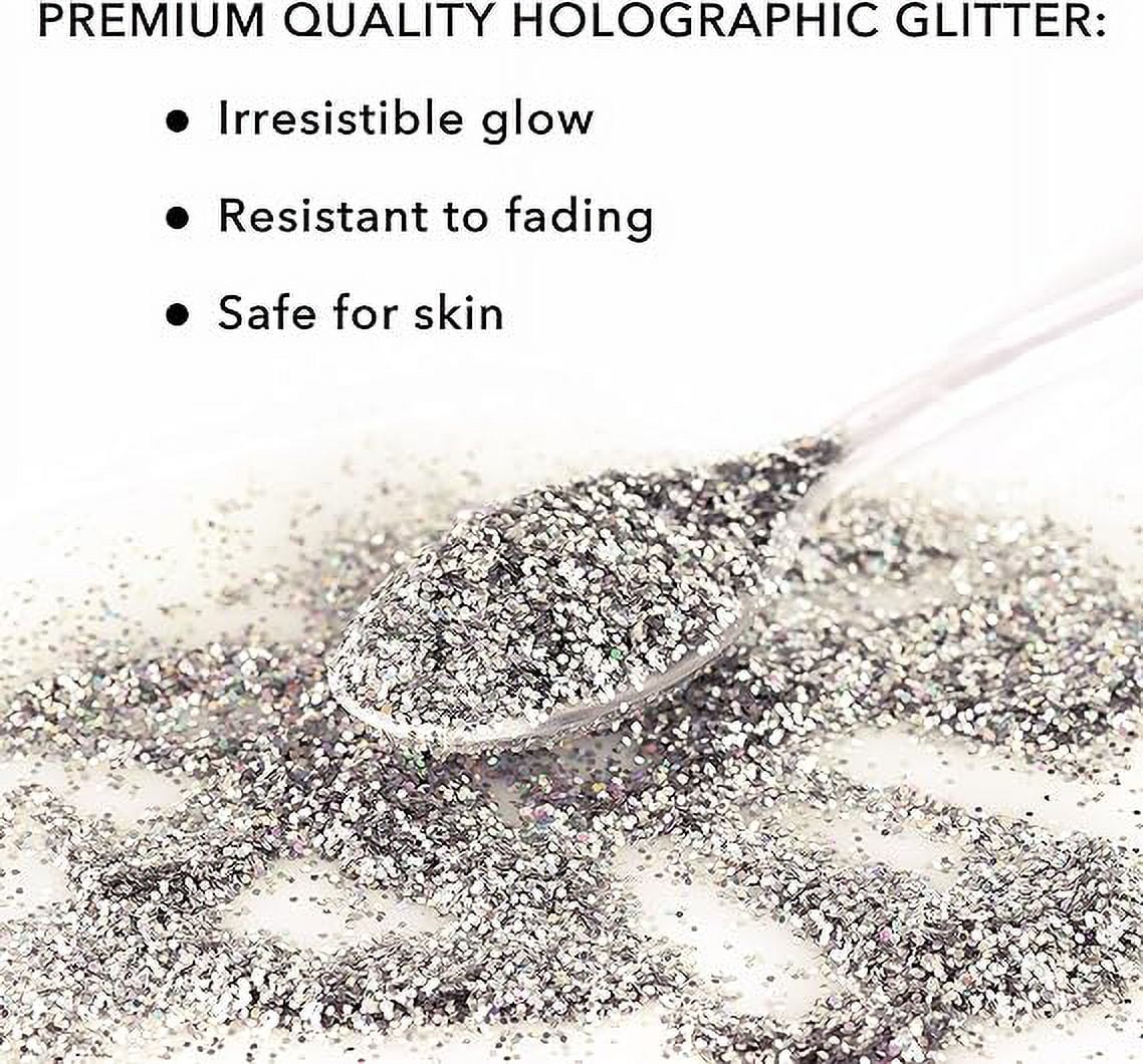 Nail Glitter - Platinum Hollographic Fine Glitter in Jar - 12 Oz Glitter for Crafts - Glitter for Slime - Face Glitter - Candle Glitter - Body Glitter