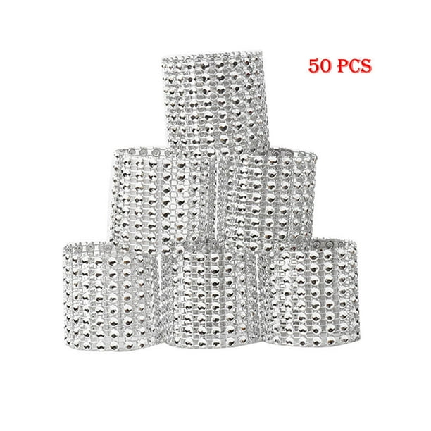 Fiudx Servilleteros con Brillantes Diamantes de Imitación, Elegantes Envoltorios de Malla Dorada, Juego de 50 Piezas, Decoración para Bodas, Mesas de Fiesta, Accesorio Brillante para Eventos Especial