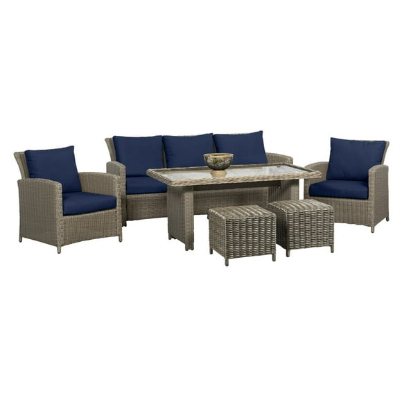 Oakmont Ensemble de conversation de patio avec table haute 6 pièces en bleu marine