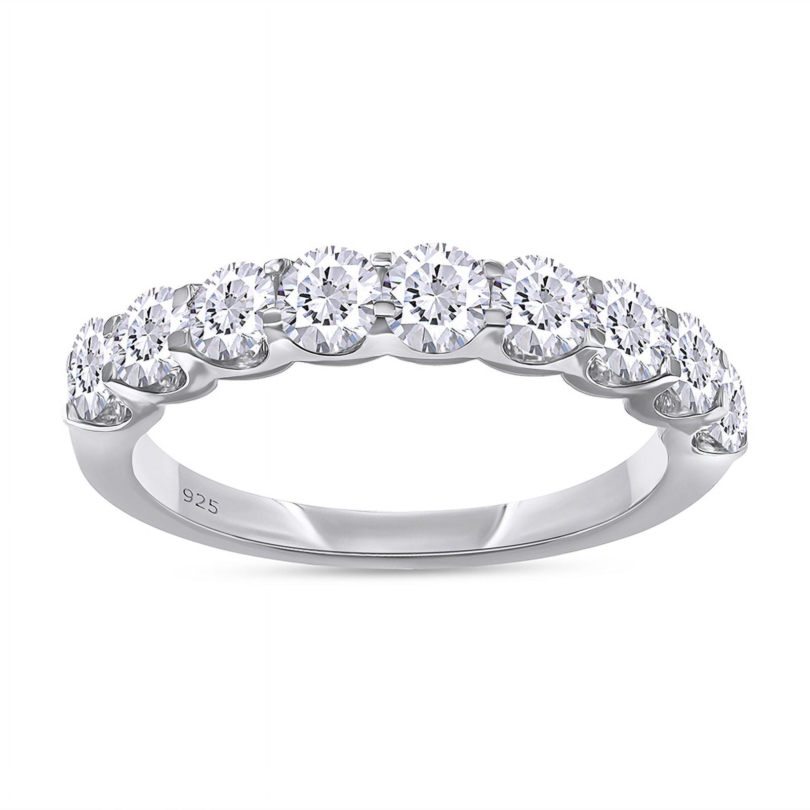 AFFY 0.86CT Round Moissanite Diamond Half Eternity Wedding Band Ring For Women in 14K White Gold over Silver-4