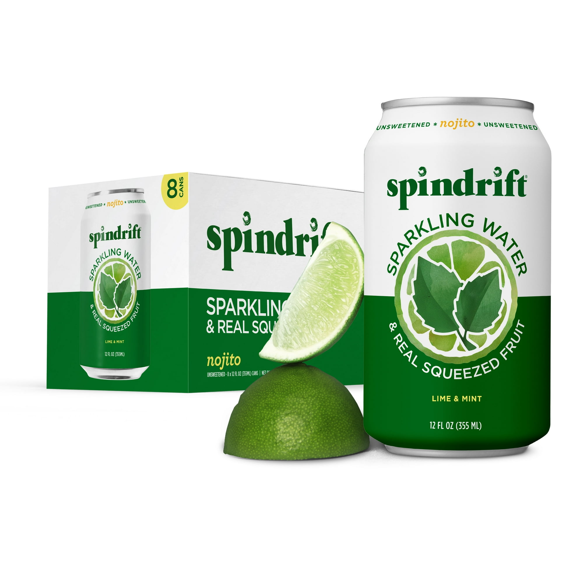 Spindrift Sparkling Water Nojito, Lime and Mint No sugar added