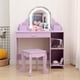 thumbnail image 3 of Adorable niños vanity con lighted mirror - 2-in-1 vanity mesa y stool set little girls - niños makeup station con cajón y abiertos estantes, designed para 3-9 yrs old girls - vibrant purple, 3 of 7