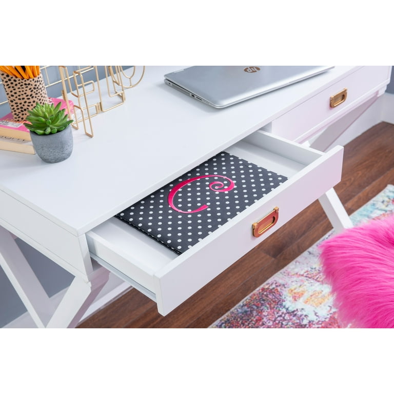 Linon Paige Writing Desk White 2 Drawers 30 inches Tall