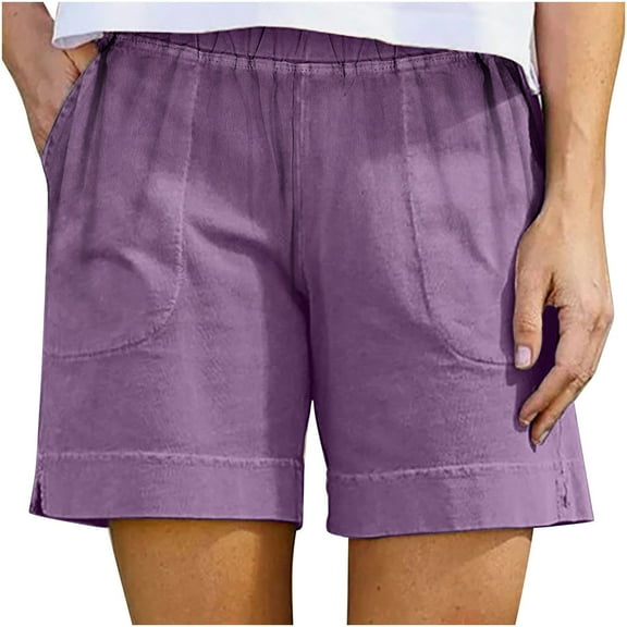 Chiccall Linen Shorts for Women Casual Summer Lightweight Solid Color Elastic Waist Beach Vacation Shorts with Pockets