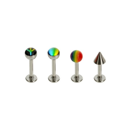 14k White Labret - Body Magic Surgical Stainless Steel 14 Gauge 4pc Labrets Set