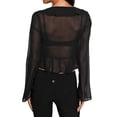 thumbnail image 4 of VISgogo, camiseta corta para mujer, manga larga, lisa/variegada, con volantes y lazo, cárdigan, camisas cortas, camisetas de primavera/verano con ombligo para mujer VISgogo  moda, 4 of 6