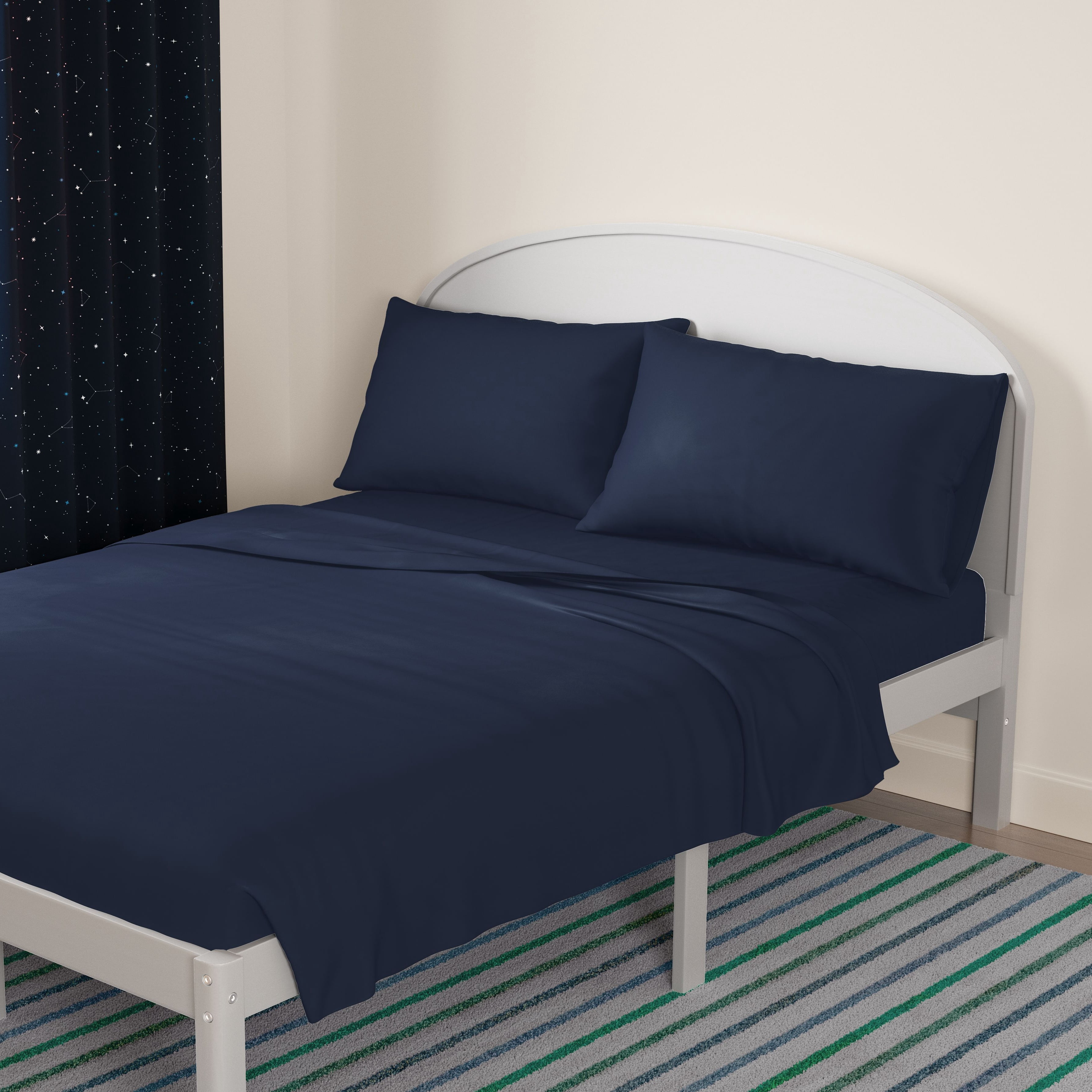 Mainstays Kids Microfiber Bed Sheet Set, Full, Dark Blue, 4 Pieces