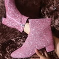 thumbnail image 5 of Women's Heel Boots Sequin Glitter Ankle Boots with Side Zipper (Pink 42), 5 of 8