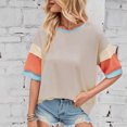 thumbnail image 4 of Sevevn Women's Casual Matching Sleeve Round-Neck Short Sleeved Top Khaki M Sales Today Clearance, 4 of 5