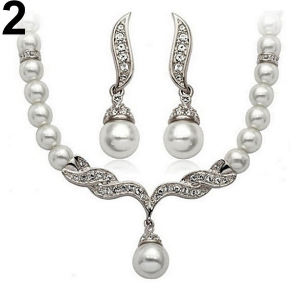 Ayyufe Bridal Women Necklace Pearl Rhinestone Charms Wedding Earrings Set