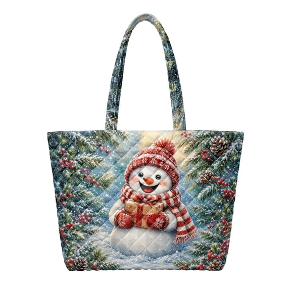 Yspwyqan Christmas Quilted Tote Bag for Women, Winter Snowman Portable Large Shoulder Handbag Bag, Festive Carryall for Holiday Shopping Travel Work Daily Use