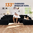thumbnail image 4 of Muumblus 133" Modular Sectional Sofa with 2 Chaise Lounge, U-Shaped Oversized Boneless Cloud Couch, Black Corduroy Sleeper Sofa for Living Room, 4 of 12