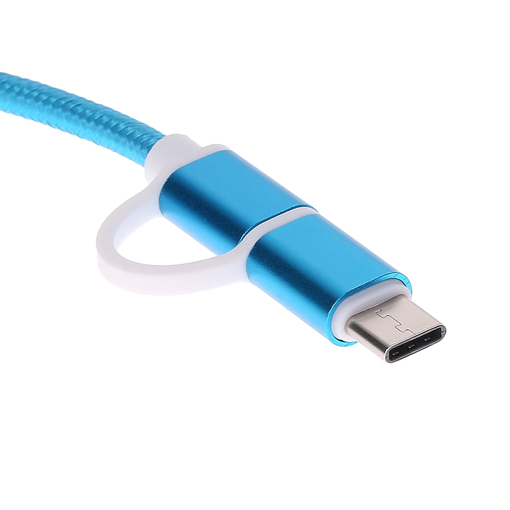 Data Cable Aisumi 2In1 USB 2.0 Male To USB 3.1 C Micro USB Weave Data Fast Charging Cable Pink 