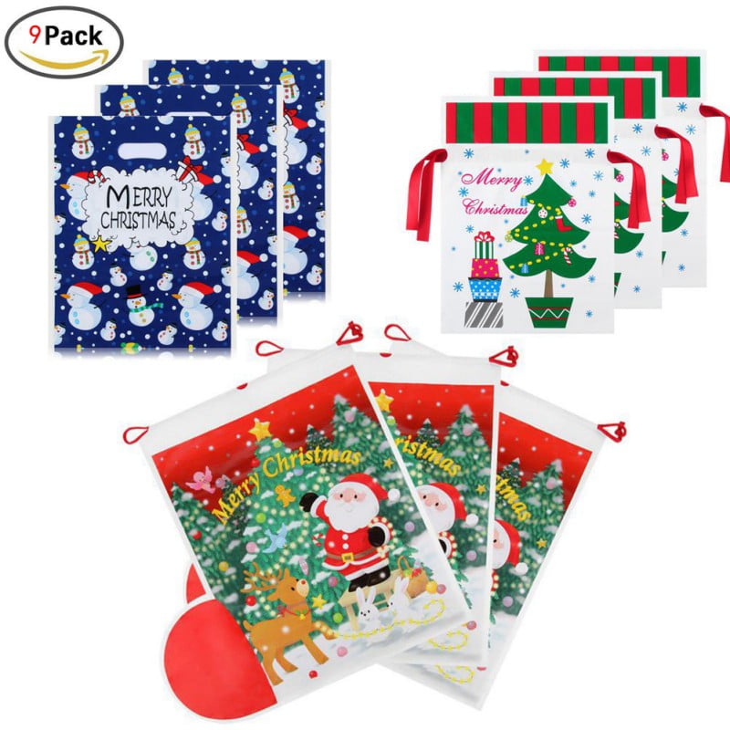 3/6/12Pcs Christmas Wrapping Bag Drawstring Ribbon Celebrate Holiday