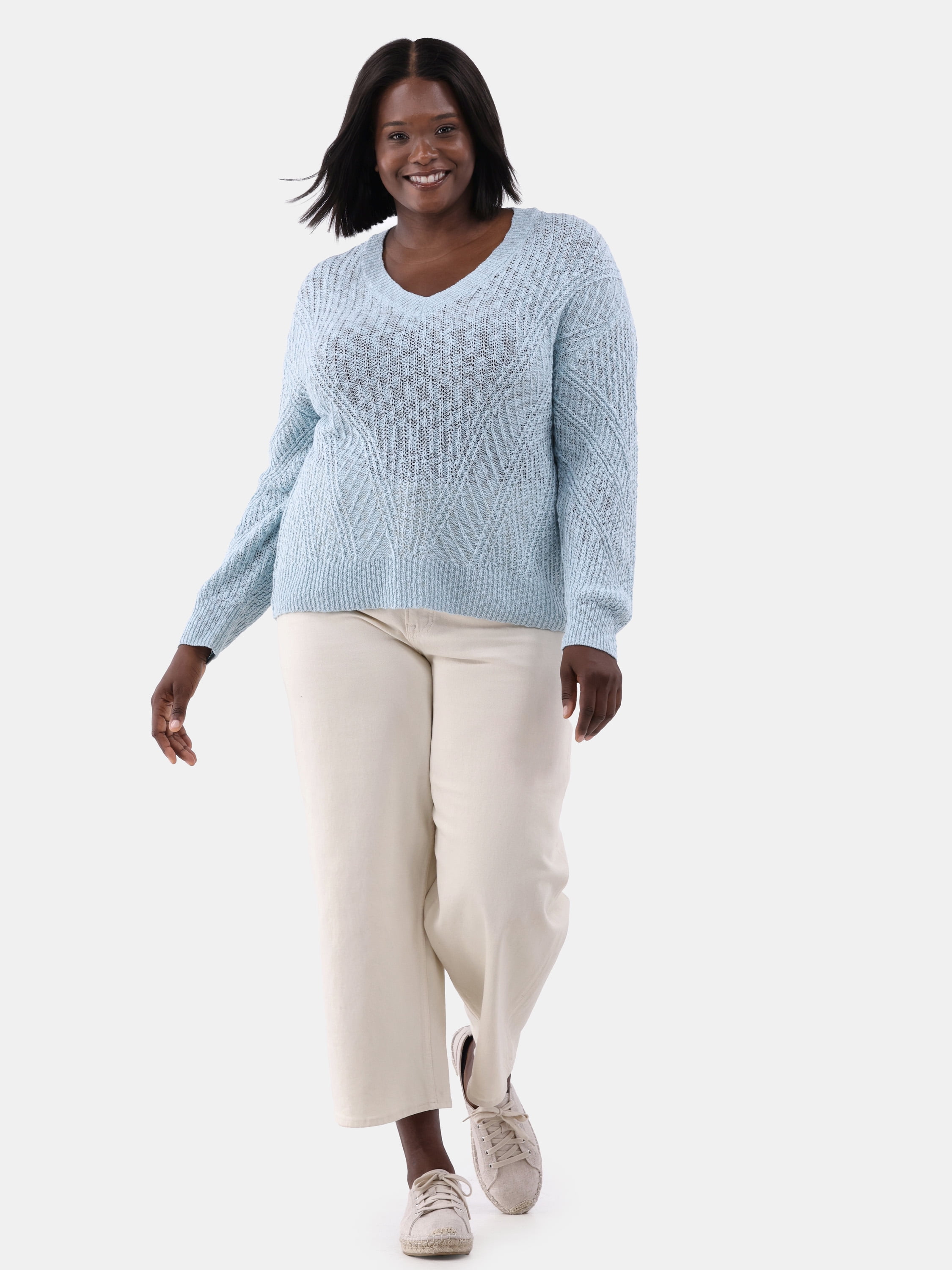 Terra & Sky Women's Plus V-Neck Sweater, Midweight, Sizes 0X-5X
