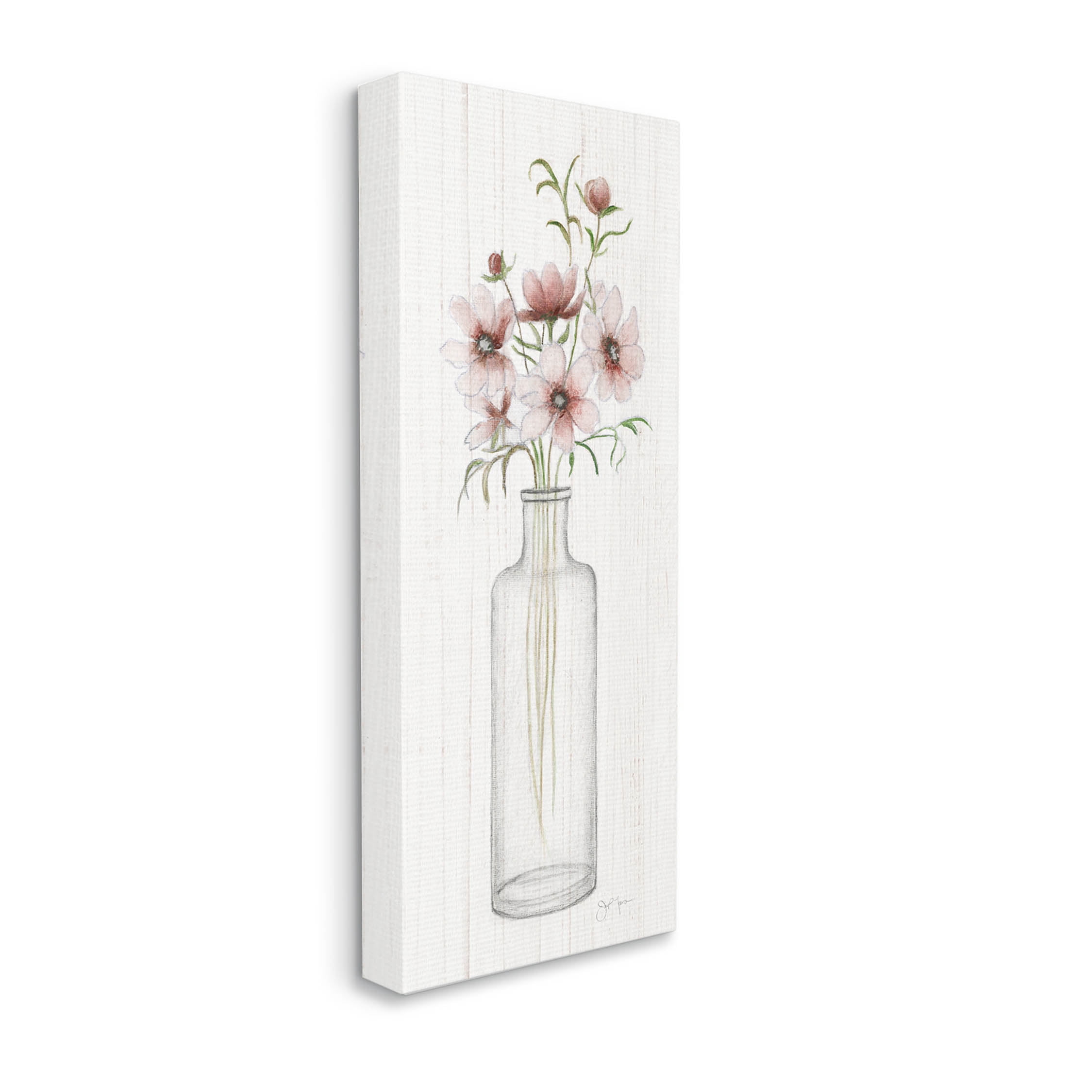 Pink Flower Blossoms Vase Botanical & Floral Graphic Art Gallery Wrapped Canvas Print Wall Art