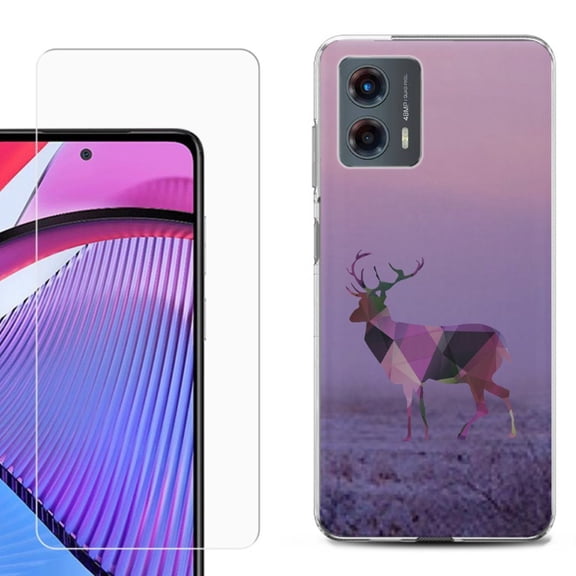 OneToughShield ® Compatible with Motorola Moto G 5G 2023, Shockproof Phone Case, with Tempered Glass Screen Protector - Deer/Polygon