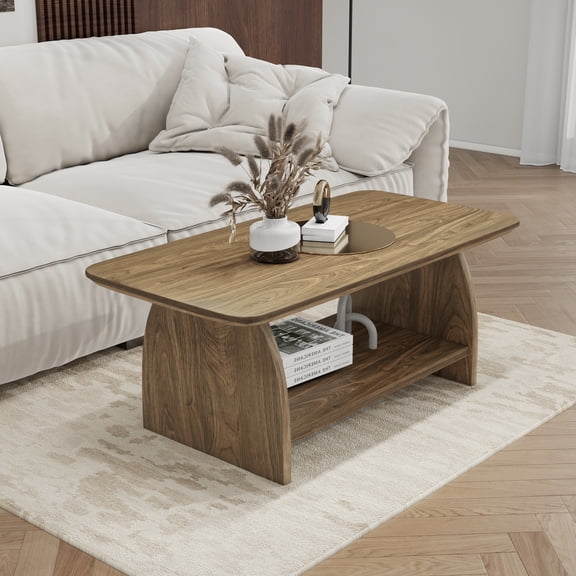 Dtwnek 47 inch Wood Coffee Table 2 Layer Rectangular Side Table for Living Room, Office