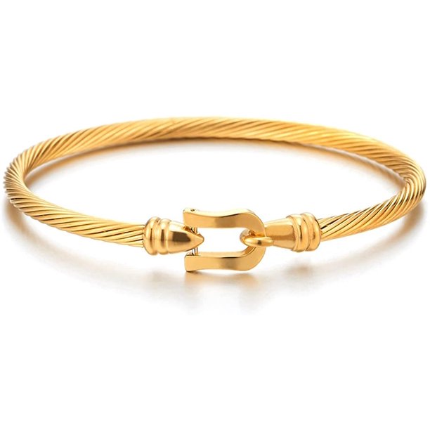 Pulsera de cable torcido de acero inoxidable para mujer con cierre de gancho Ormromra WMZY-437-1
