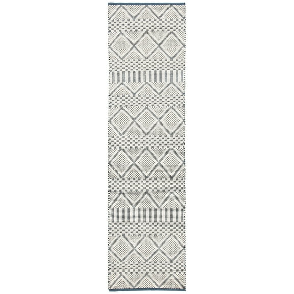 SAFAVIEH Natura Andy Geometric Wool Runner Rug, Ivory/Blue, 2'3" x 8'