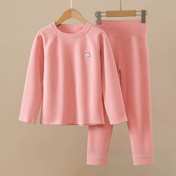 Conjuntos de blusas y camisas de manga larga y cuello redondo para niños, ropa de dormir cálida de invierno de color sólido con manga larga y cuello redondo, conjunto de dos piezas para niñas, parte s