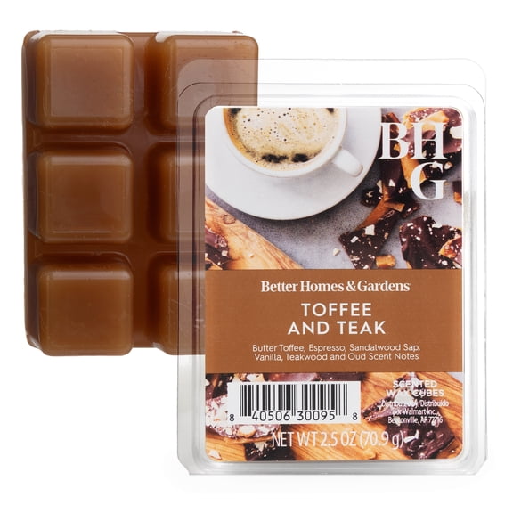 Better Homes & Gardens Toffee and Teak 2.5oz Wax Melts, Warm Woodsy Home Fragrance
