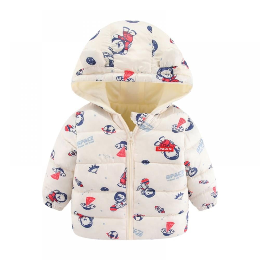 Toddler Baby Girl Outwear Winter Cartoon Print Warm Jacket Hooded Windproof Coat 