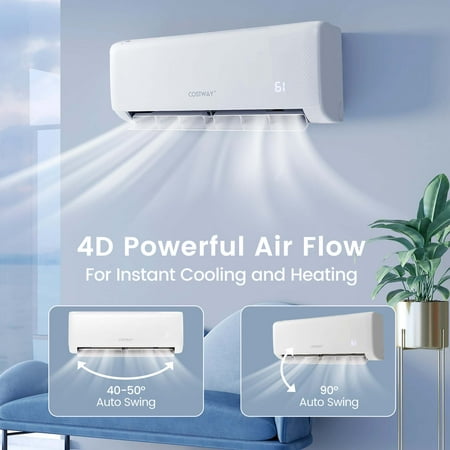Costway 18,000 BTU Mini Split Air Conditioner AC Unit with Heat Pump & Remote Control - White