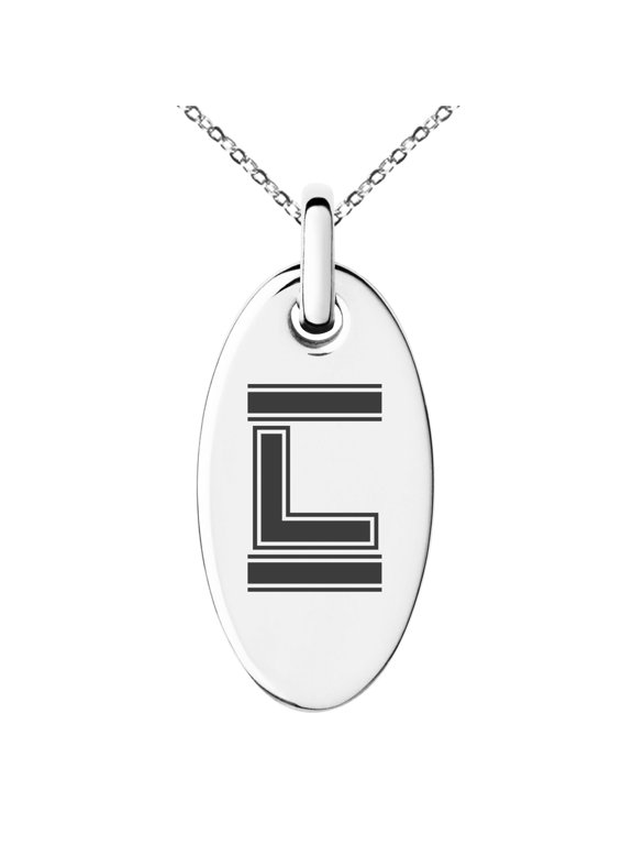 Stainless Steel Letter L Initial Empire Monogram Engraved Small Oval Charm Pendant Necklace