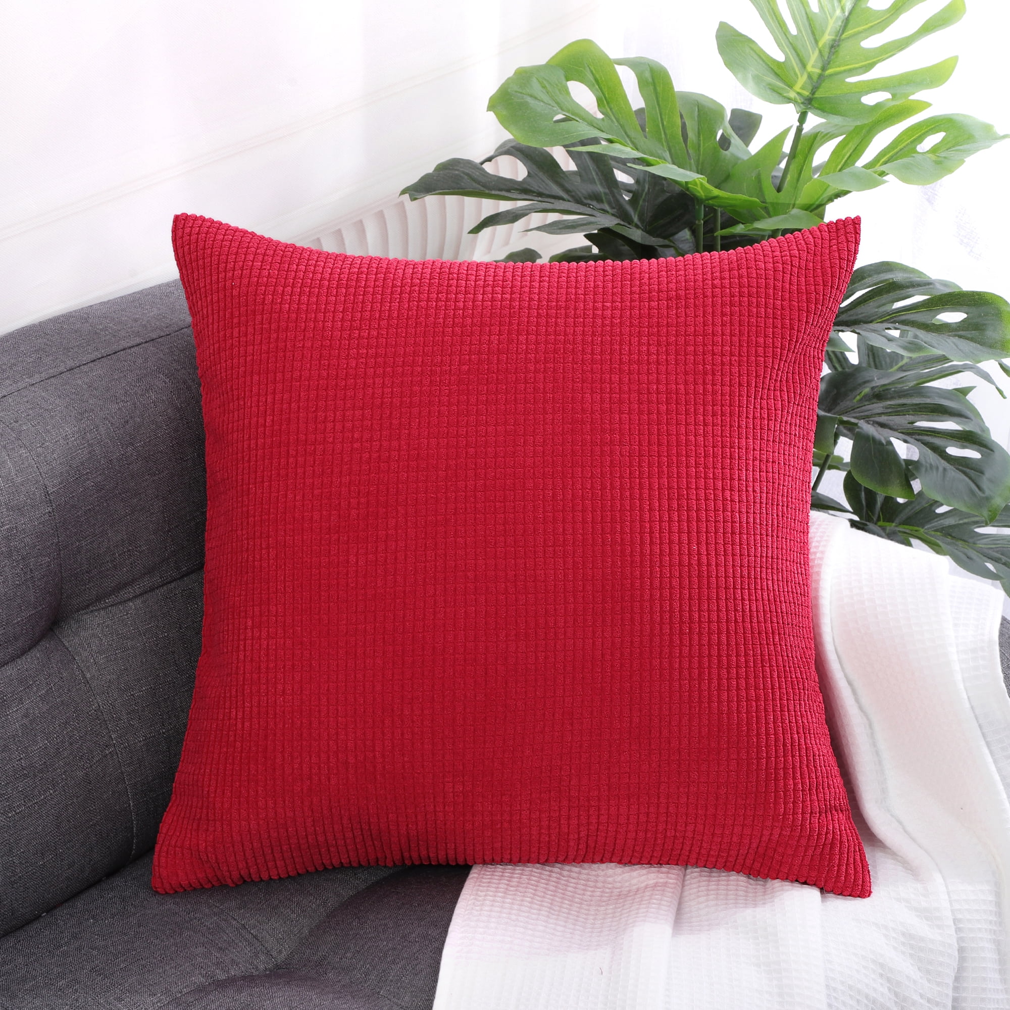 Unique Bargains Corduroy Texture Decorative Throw Pillow Cover Red 18" x 18"