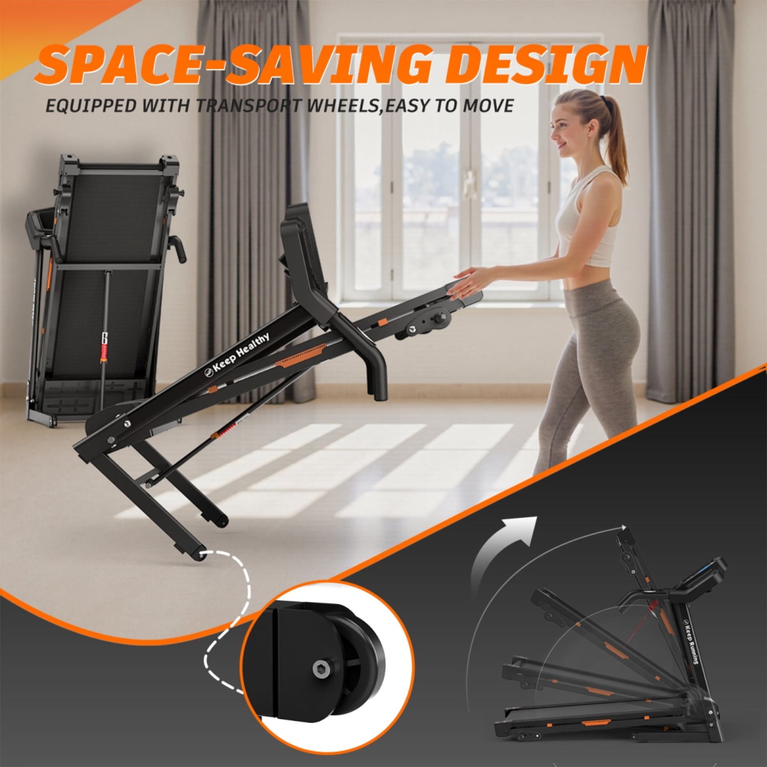 Foldable Treadmill with Incline, 3.5HP Motor, 330LB Capacity, Handrail Speed Controls, Pulse Monitor, 12 Training Programs, LED Display, APP Integration, Space-Saving Design