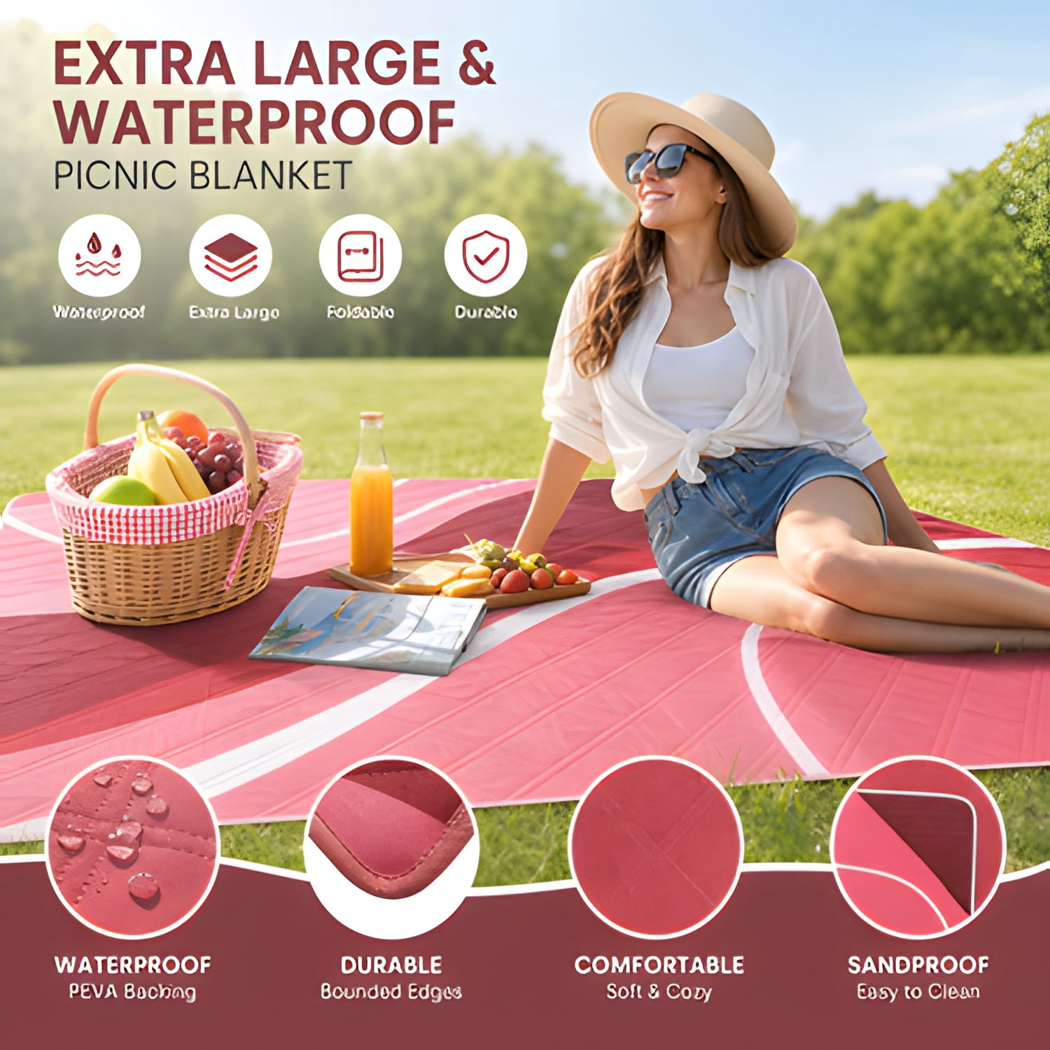 Waterproof Picnic Blanket Outdoor Camping Beach Mat Extra Large Foldable Car Essential Roadtrip Gadget Rv Accessories Glamping Tent Gear Must Haves Hiking Stuff Backpacking Necessities Gift