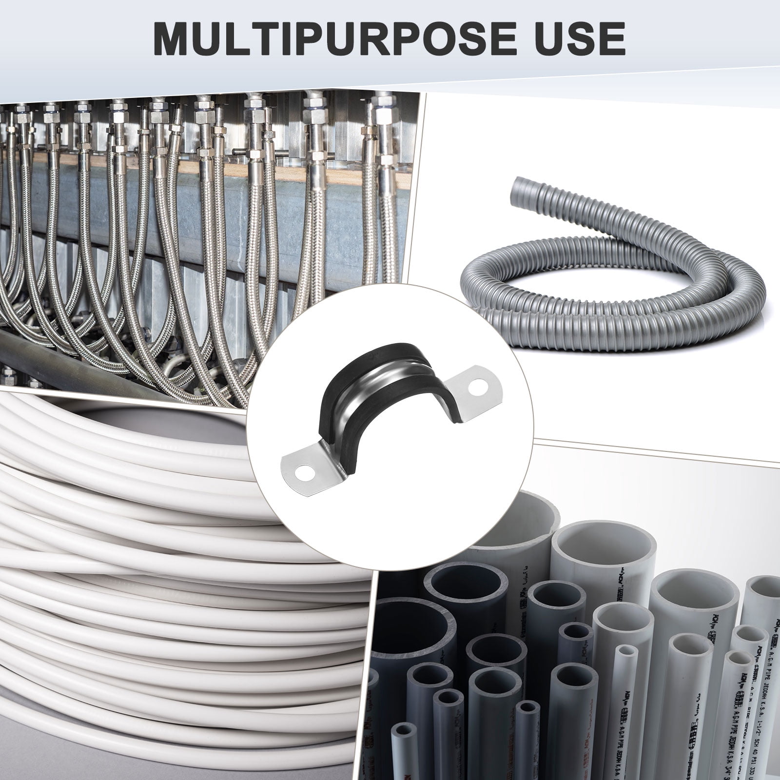 Uxcell 30 Pack Cable Clamps 1.26" 304 Stainless Steel Rubber U Shape for Tube