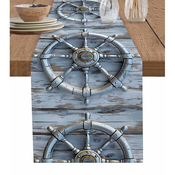 Grey Rudder Coastal Table Runner 36 Inches, Vintage Nautical Beach Retro Bed Runner Dresser Scarves Tabletop for Indoor Outdoor Parties/Ceremony/Banquet, 13"x 36"