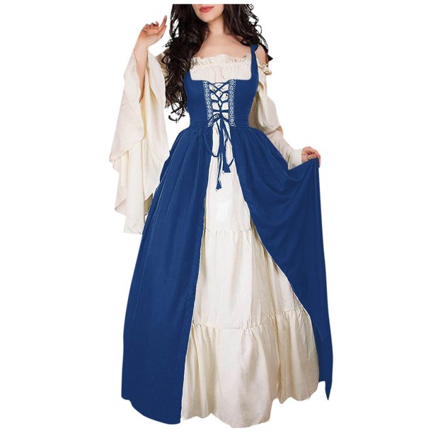 Womens Halloween Costumes 2024 Cosplay Gothic Dresses Women's Solid Color Dress Belted Waist Square Collar Two-piece Cos Dress