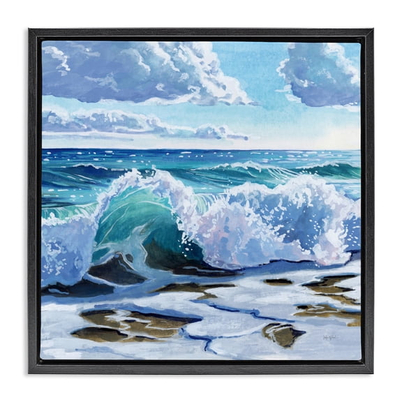 Stupell Industries Curling Aqua Wave on Shore Black Framed Floater Canvas Wall Art, design by Kate Jarvik Birch
